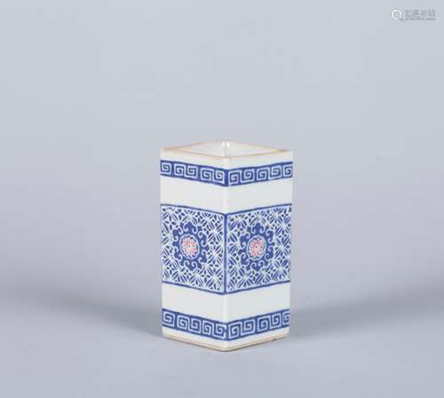 A Chinese Blue and White Porcelain Square Brush Pot