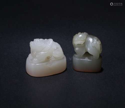 Two Chinese Carved Jade Seals