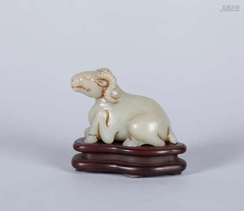 A Chinese Carved Jade Goat Decoration