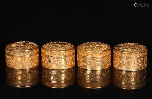 A SET OF  FOUR GREAT BEAST  GILT BRONZE BOXS