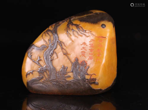 A TIANHUANG STONE ORNAMENT WITH CHARACTER&LANDSCAPE CARVED