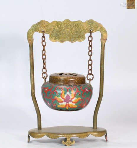 A BRONZE ENAMELED CENSER WITH FLOWERS PATTERN