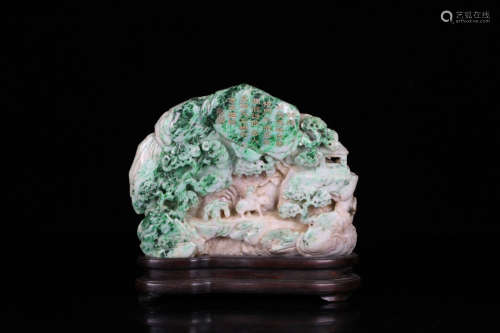 A JADEITE ORNAMENT WITH LANDSCAPE&POETRY CARVED