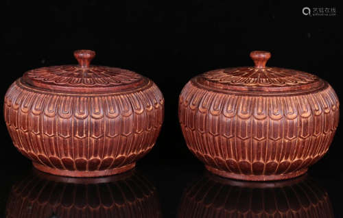 A PAIR OF ZITAN WOOD LOTU FLOWER PATTERN CARVED BOXS