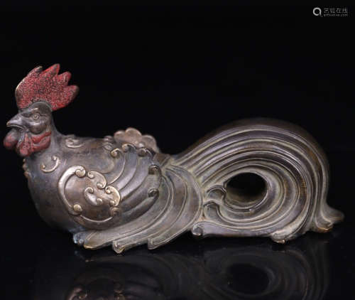 A BRONZE ROOSTER ORNAMENT