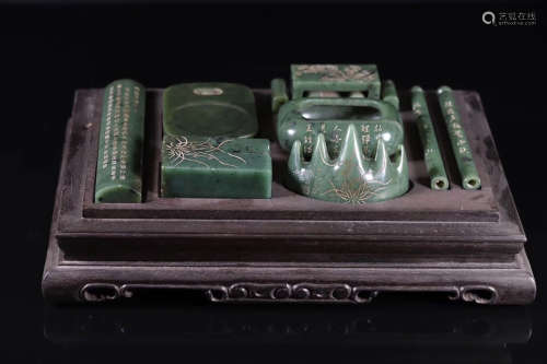 A SET OF 7 PIECES HETIAN JADE STATIONARY