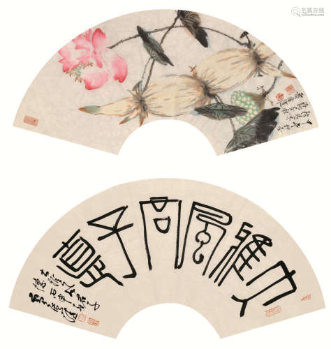 贾广健 甲午（2014） 扇面两幅 设色纸本 软片