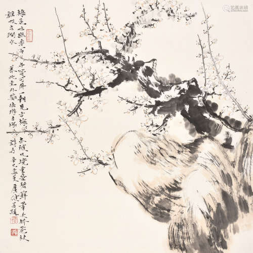 贾广健 辛巳（2001） 白梅 设色纸本 托片