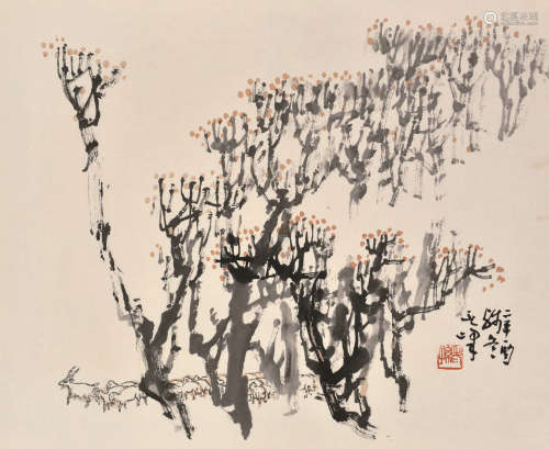 孙其峰 辛酉（1981） 牧羊图 设色纸本 托片
