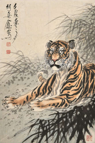 胡爽庵 壬戌（1982） 虎 设色纸本 托片