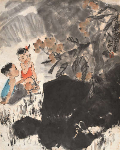周思聪 乙未（1955） 果熟图 设色纸本 托片