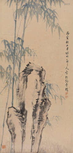 徐世昌 丙寅（1926） 竹石图 设色纸本 立轴