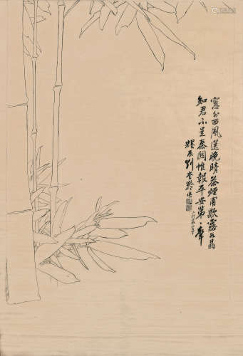 刘奎龄 白描竹子 设色纸本 镜框