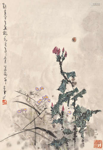 李山 花卉 设色纸本 立轴