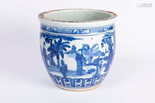 CHINE. CACHE POT en porcelaine à décor bleu blanc …