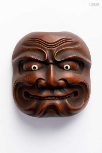 JAPON. NETSUKE en forme de masque de théâtre, buis…