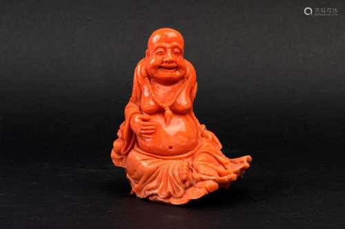 CHINE. SUJET en corail sculpté et gravé figurant u…