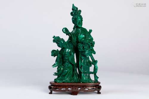 CHINE. SUJET en malachite sculptée et gravée figur…