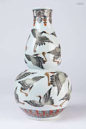 CHINE. VASE double gourde en porcelaine à décor po…