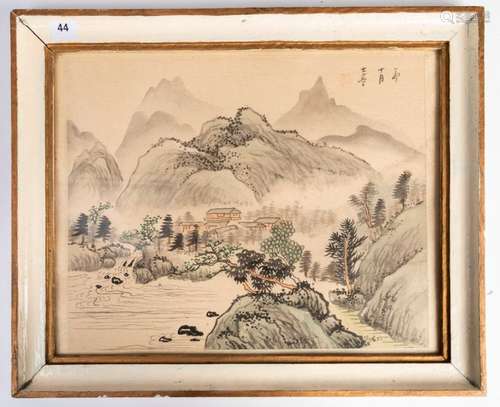 CHINE. Paysage lacustre, encre et lavis sur soie, …