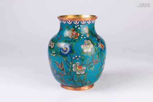 CHINE. VASE pansu en émaux cloisonnés à décor d'oi…