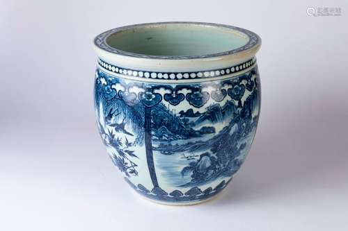 CHINE. CACHE POT en porcelaine à décor en camaïeu …