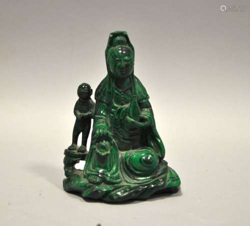 CHINE. SUJET en malachite sculptée figurant une gu…