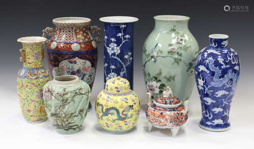 A collection of Oriental porcelain, late 19th century and later, including a Chinese blue and