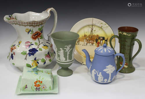 A mixed group of decorative ceramics, 20th century, including Wedgwood Jasperwares, a green glazed