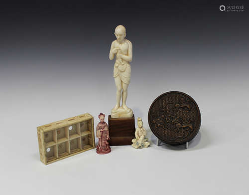 A Chinese Canton export ivory compartmentalized rectangular box, late Qing dynasty, with glazed