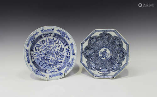 A Chinese blue and white export porcelain soup plate, Yongzheng period, painted with peonies and