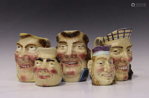 Ten Sarreguemines majolica character jugs, each in the form of a red faced gentleman, tallest