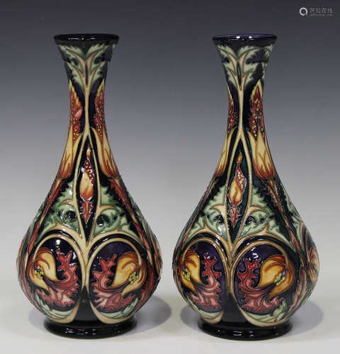 A pair of Moorcroft pottery limited edition Solomon pattern vases, circa 2004, designed by Rachel