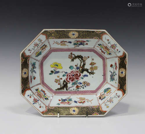 A Chinese famille rose export porcelain octagonal dish, Yongzheng/early Qianlong period, the