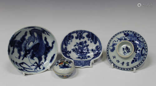 A small group of Chinese blue and white porcelain 18th century and later, comprising a saucer,