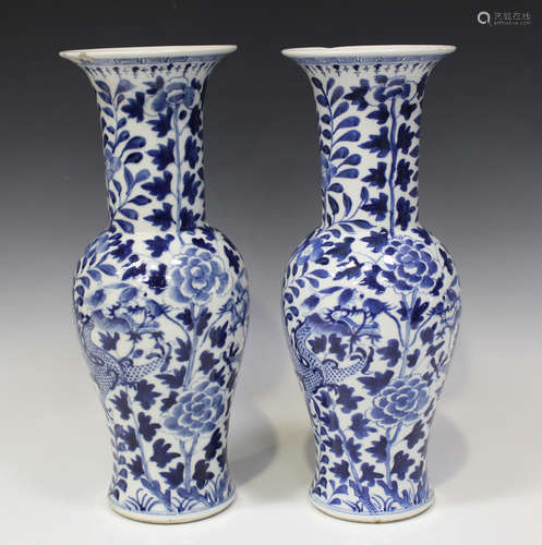 A pair of Chinese blue and white porcelain vases, mark of Kangxi but late 19th century, each