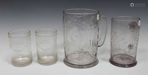 A large Continental glass tankard, probably German, late 18th century, the cylindrical body cut with