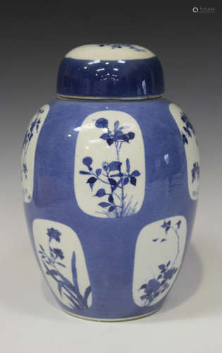 A Chinese blue and white porcelain ginger jar and cover, mark of Kangxi but late 19th century, the