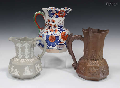 A Mason's Patent Ironstone hydra jug, circa 1830, the octagonal body typically decorated in Imari