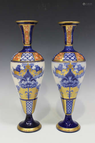 A pair of Macintyre Moorcroft Aurelian Ware vases, circa 1904-13, the high shouldered tapered bodies