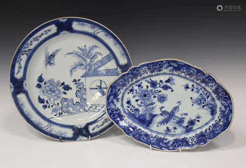 A Chinese blue and white export porcelain meat dish, Qianlong period, of shaped oval outline,