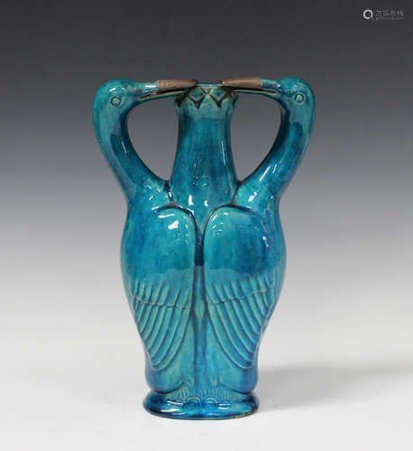 A Chinese turquoise glazed porcelain zoomorphic vase, late Qing dynasty, modelled in the form of a