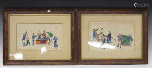 A group of five Chinese Canton export watercolours on rice paper, mid/late 19th century, each