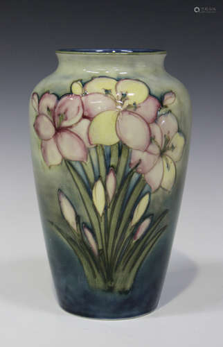 A Moorcroft pottery Freesia pattern vase, mid-20th century, painted and impressed marks to base,