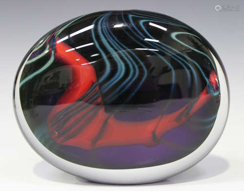 A Peter Layton London Glassblowing studio glass vase, contemporary, of flattened pebble form,