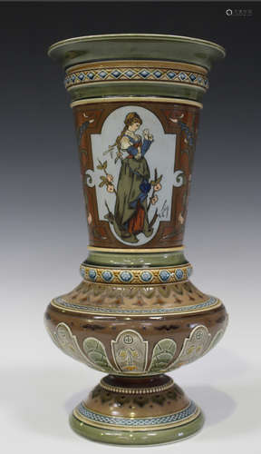 A Villeroy & Boch Mettlach stoneware vase, circa 1900, the flared neck decorated with opposing