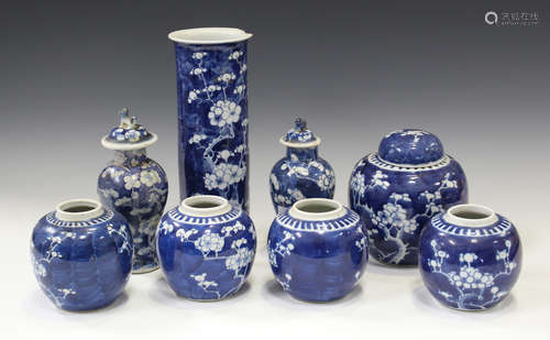 A collection of Chinese blue and white porcelain, late 19th and 20th century, including vases and