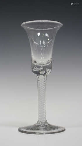 A Dutch double series opaque twist stem soda wine glass, circa 1770, the bell shaped bowl with solid