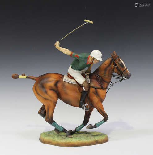 A Boehm porcelain limited edition figure group 'Polo Player on Bay', 20th century, modelled as a