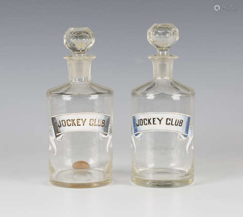 An unusual pair of 'Jockey Club' decanters and stoppers, first half 20th century, each cylindrical